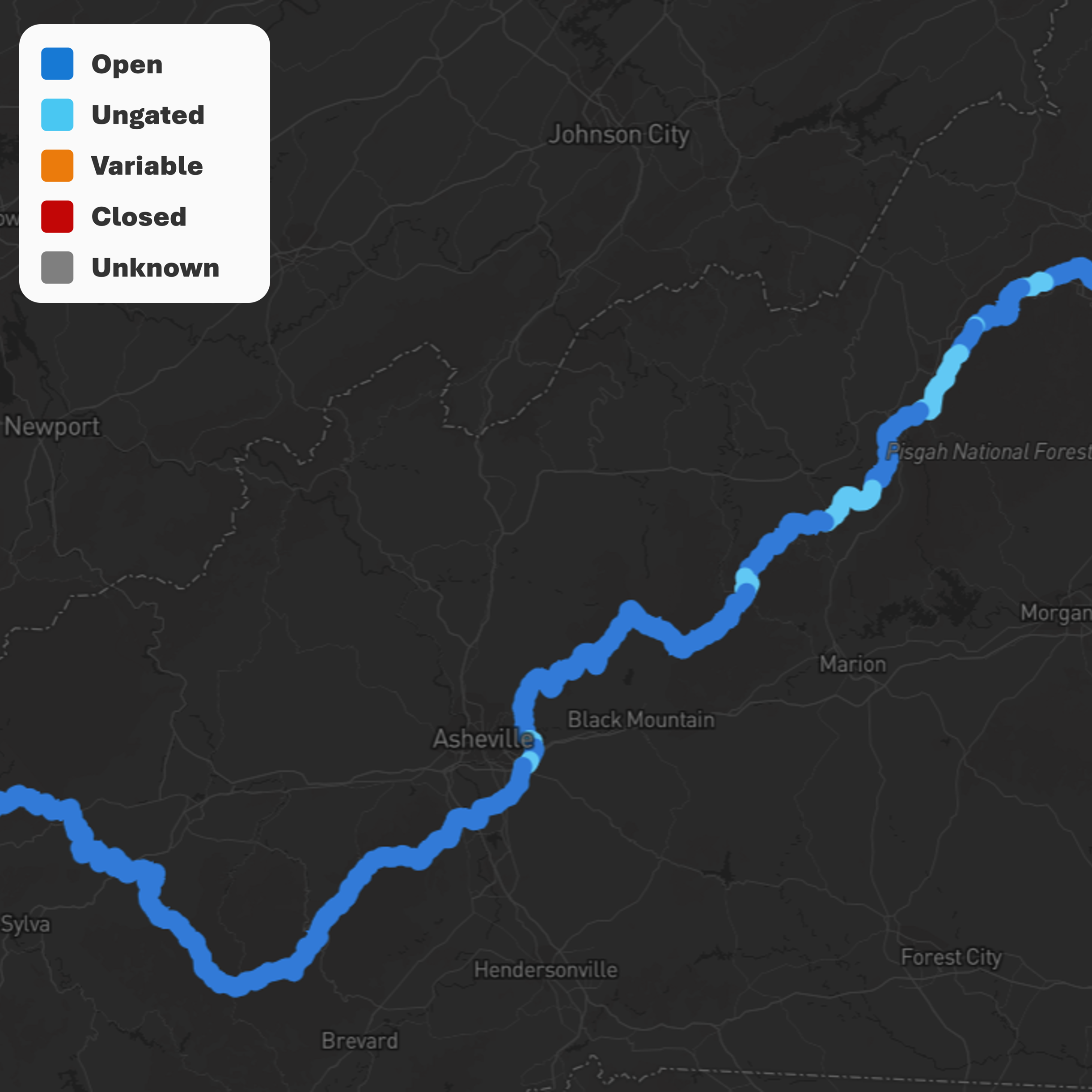 Sample blue ridge parkway closure map